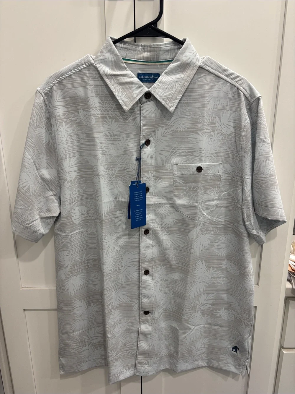 Caribbean Joe Light Gray Tropical Short-Sleeve Button-Down Shirt